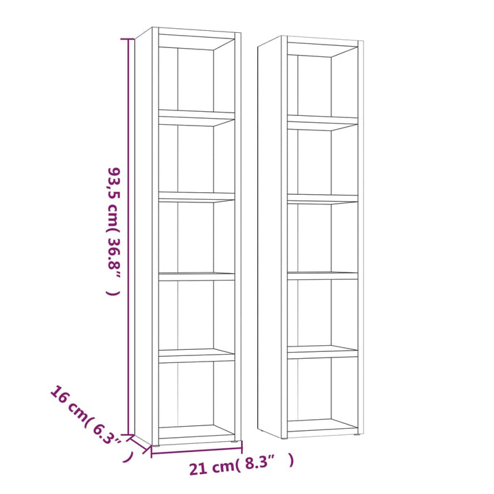 CD-kasten 2 st 21x16x93,5 bewerkt hout bruineikenkleurig - Griffin Retail