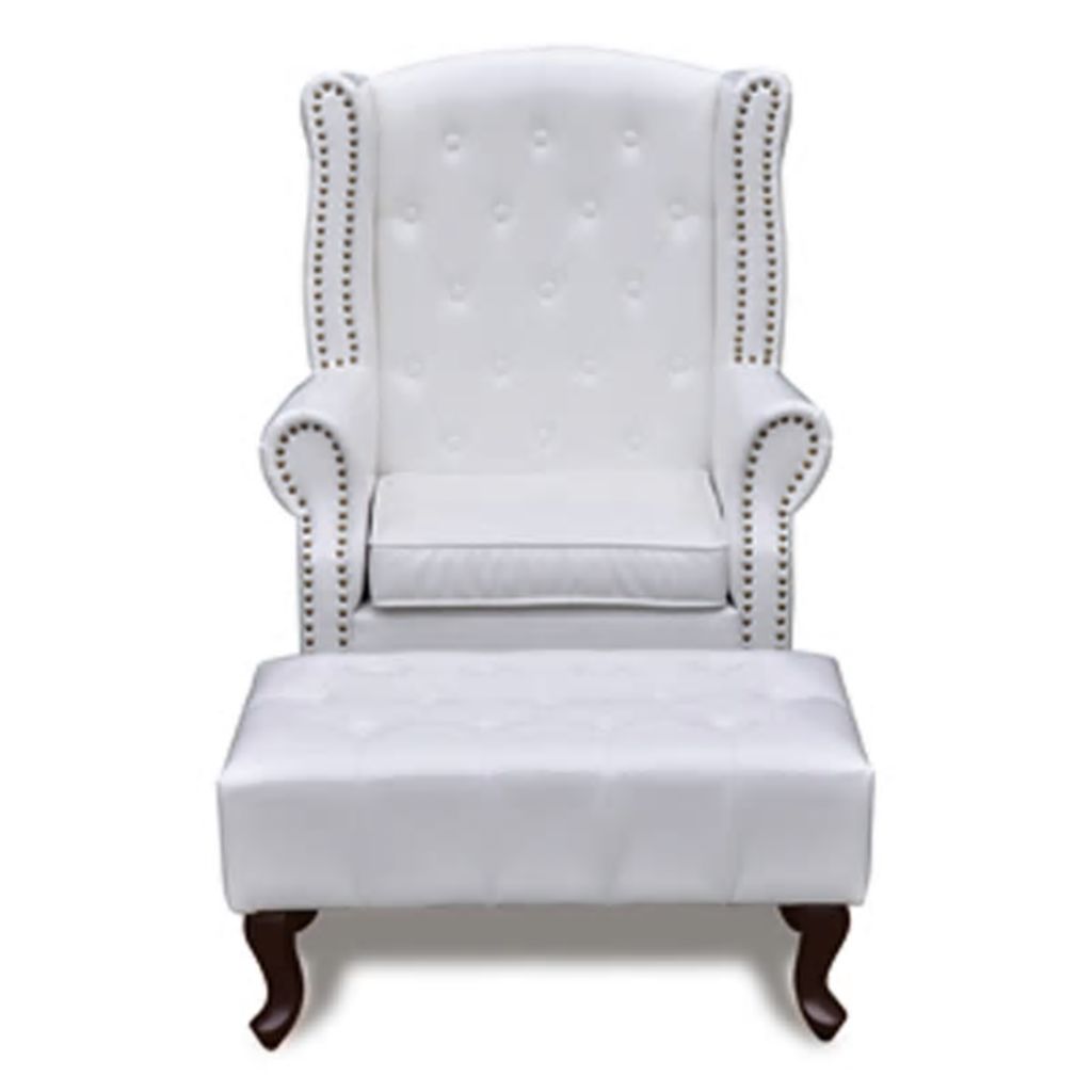 Chesterfield fauteuil met hocker (wit) - Griffin Retail