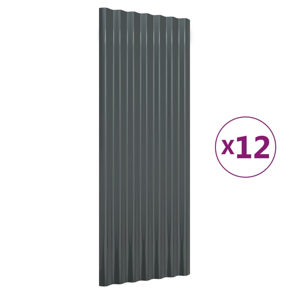 Dakpanelen 12 st 100x36 cm gepoedercoat staal antracietkleurig - Griffin Retail