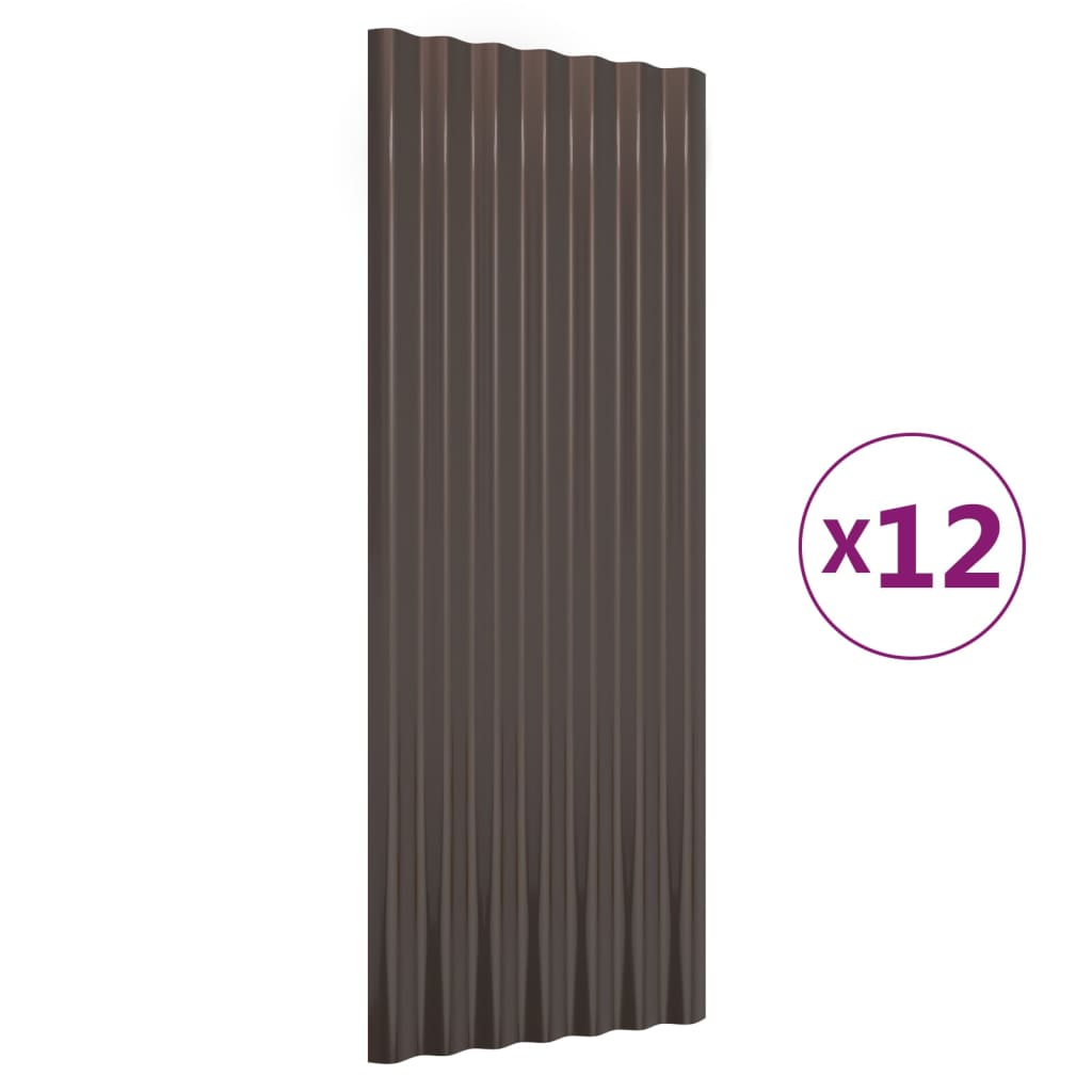 Dakpanelen 12 st 100x36 cm gepoedercoat staal bruin - Griffin Retail