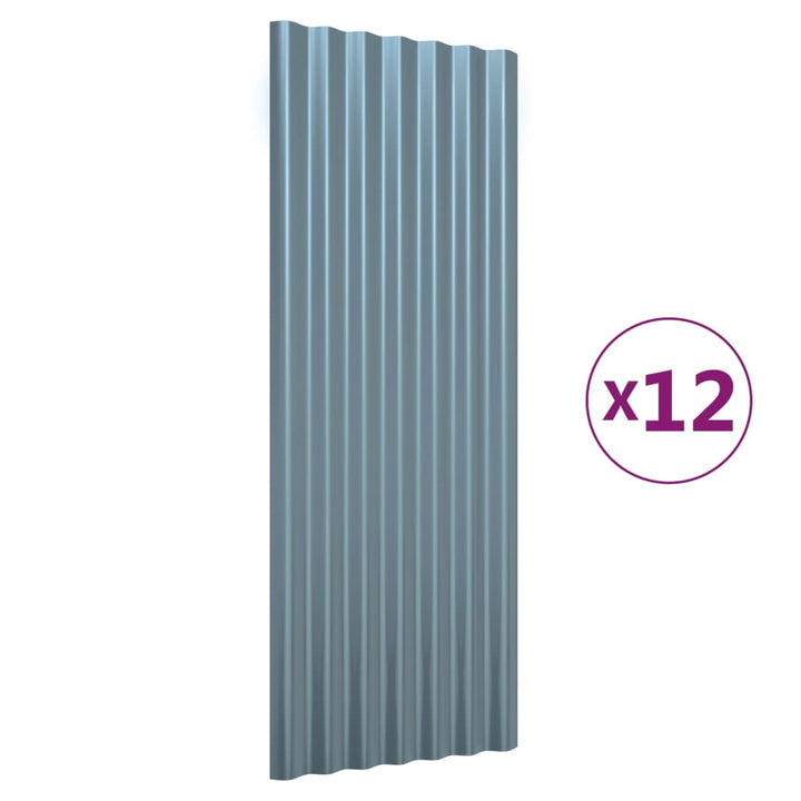 Dakpanelen 12 st 100x36 cm gepoedercoat staal grijs - Griffin Retail