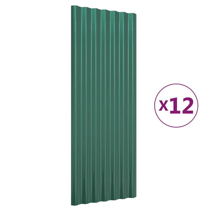 Dakpanelen 12 st 100x36 cm gepoedercoat staal groen - Griffin Retail