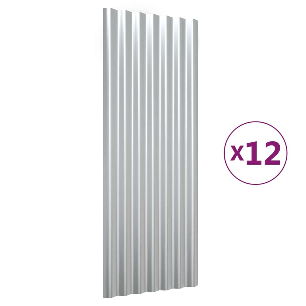 Dakpanelen 12 st 100x36 cm gepoedercoat staal zilverkleurig - Griffin Retail