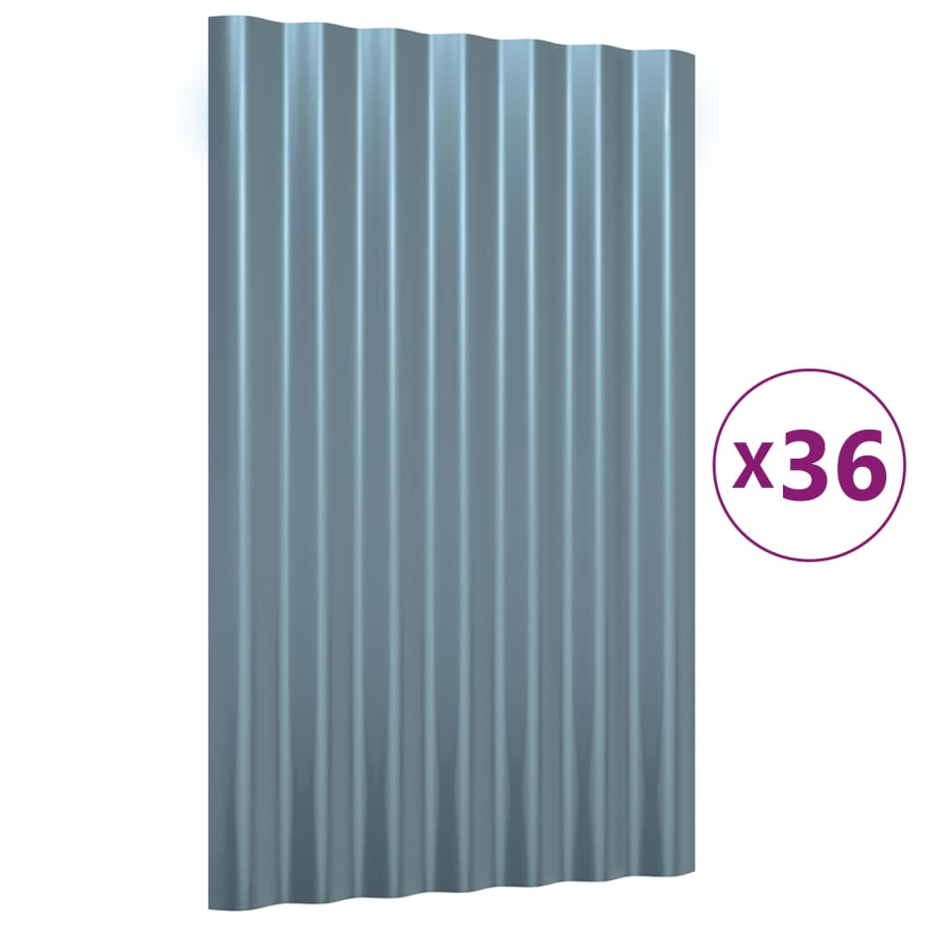 Dakpanelen 36 st 60x36 cm gepoedercoat staal grijs - Griffin Retail