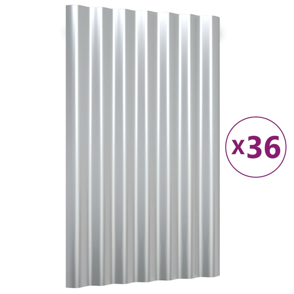 Dakpanelen 36 st 60x36 cm gepoedercoat staal zilverkleurig - Griffin Retail