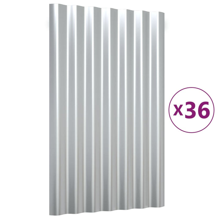 Dakpanelen 36 st 60x36 cm gepoedercoat staal zilverkleurig - Griffin Retail