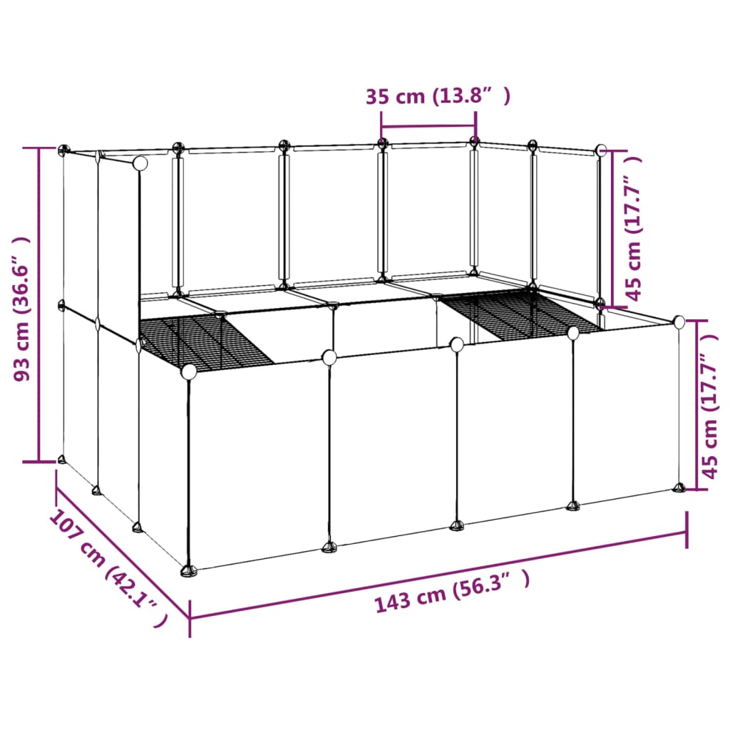 Dierenhok klein 143x107x93 cm polypropeen en staal transparant - Griffin Retail