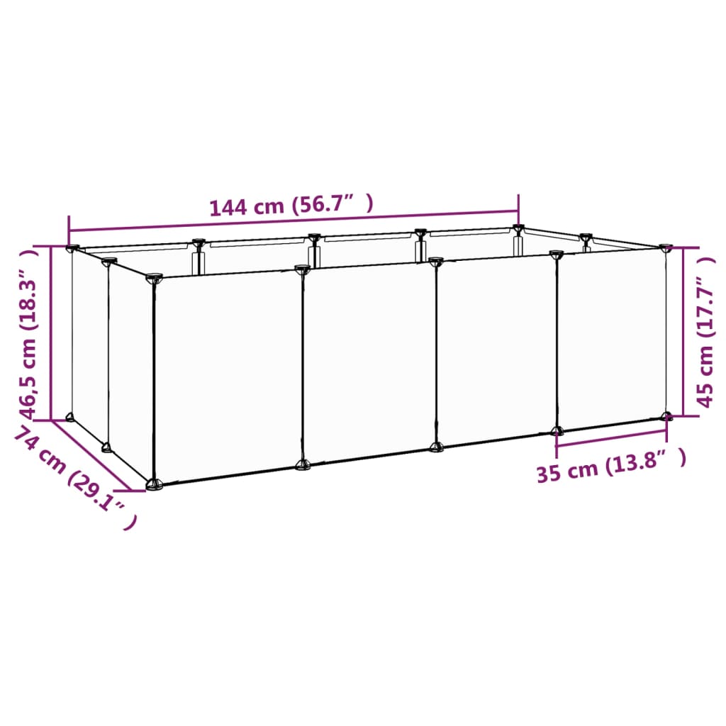 Dierenhok klein 144x74x46,5 cm polypropeen en staal zwart - Griffin Retail