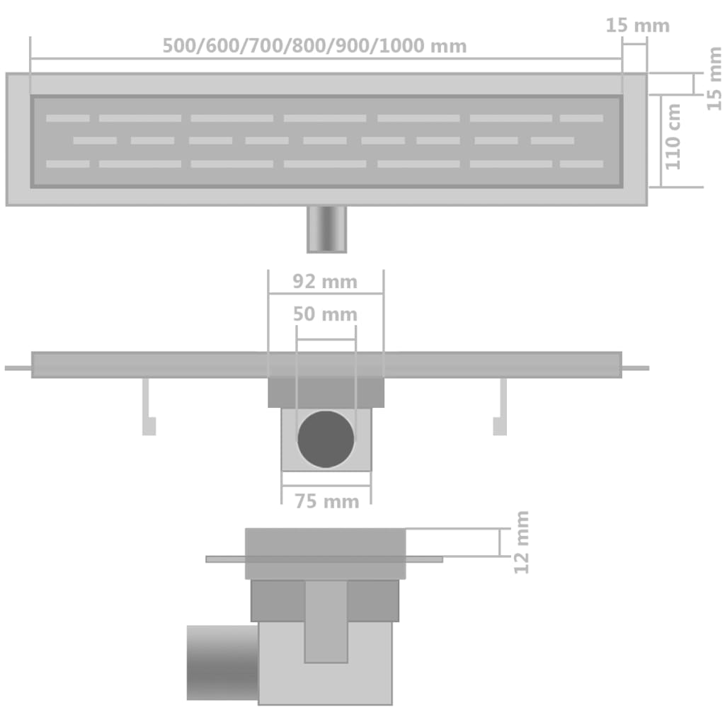 Doucheafvoer 2 st rechthoekig 830x140 mm roestvrij staal - Griffin Retail