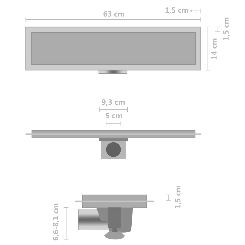 Doucheafvoer met 2-in-1 deksel 63x14 cm roestvrij staal - Griffin Retail