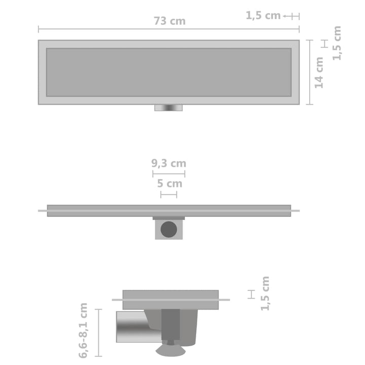 Doucheafvoer met 2-in-1 deksel 73x14 cm roestvrij staal - Griffin Retail