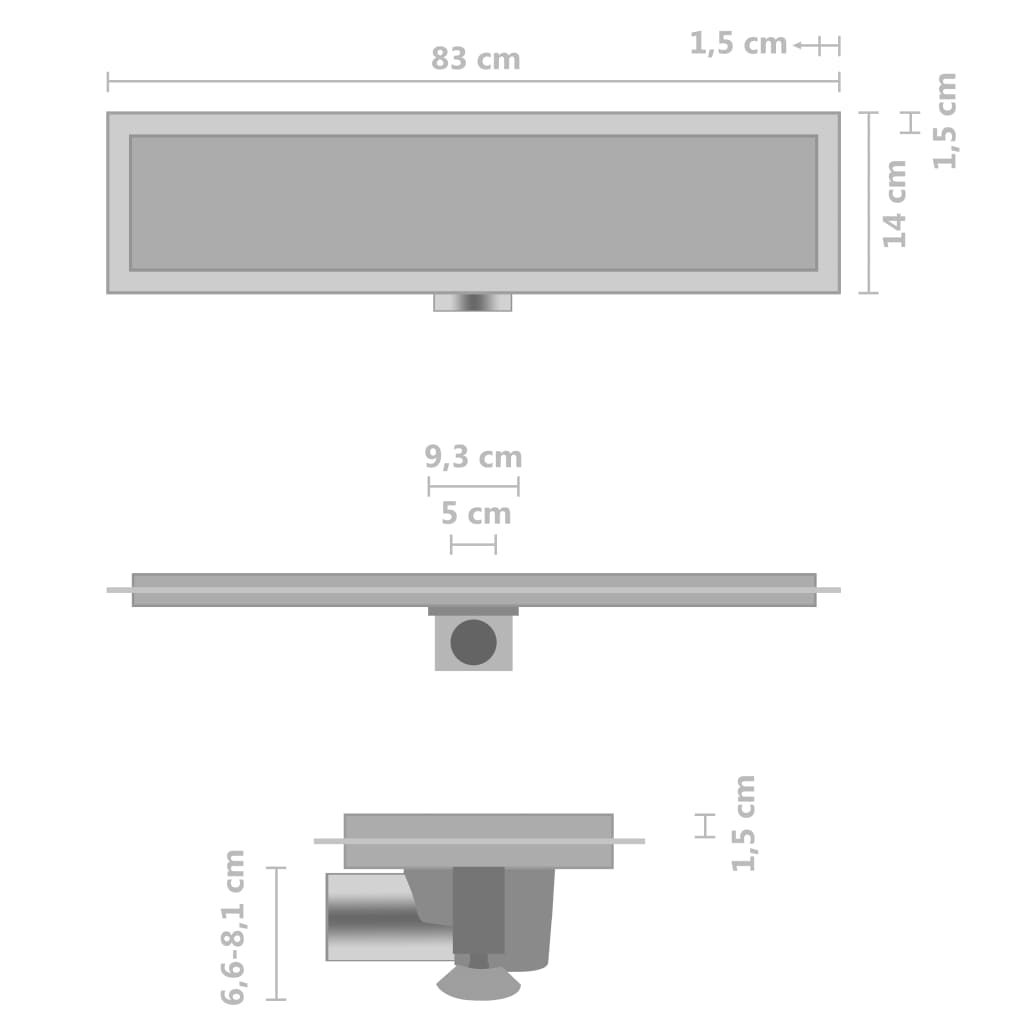 Doucheafvoer met 2-in-1 deksel 83x14 cm roestvrij staal - Griffin Retail