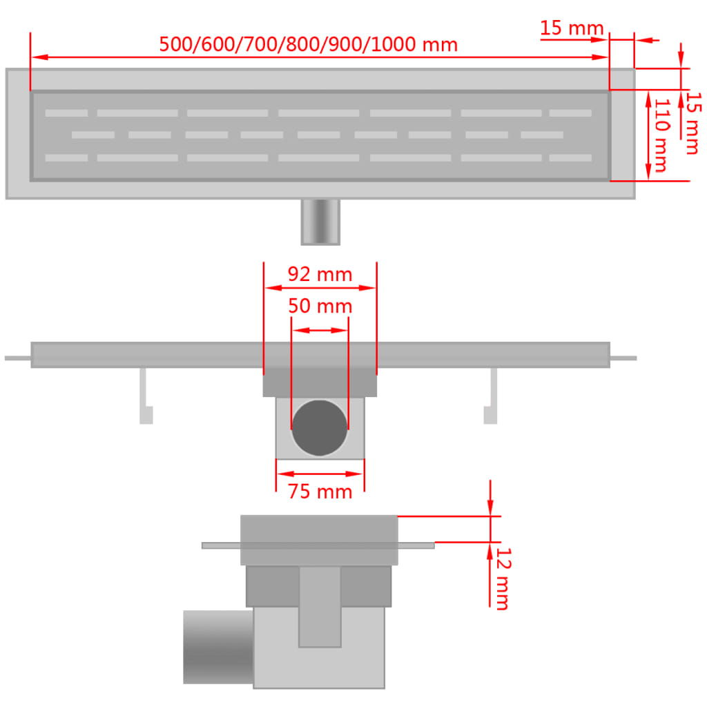 Doucheafvoer rechthoekig bubbel 930x140 mm roestvrij staal - Griffin Retail