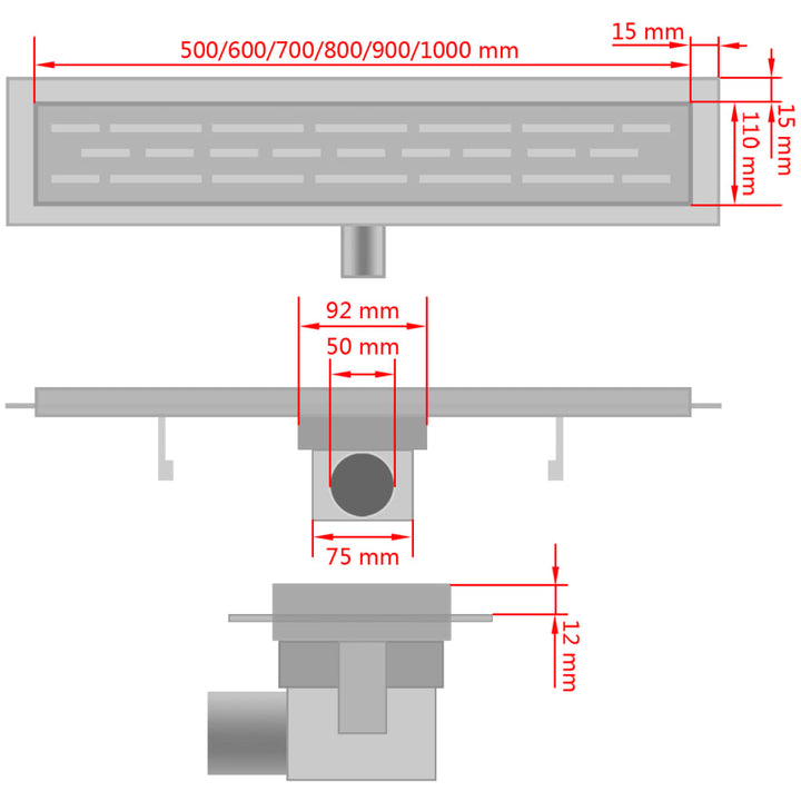 Doucheafvoer rechthoekig bubbel 930x140 mm roestvrij staal - Griffin Retail