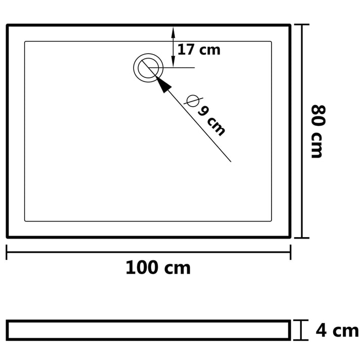 Douchebak rechthoekig 80x100 cm ABS zwart - Griffin Retail