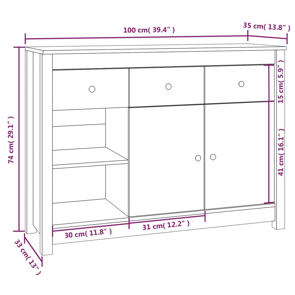 Dressoir 100x35x74 cm massief grenenhout - Griffin Retail