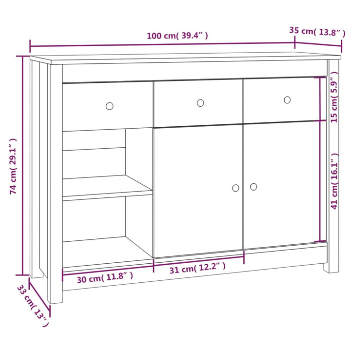 Dressoir 100x35x74 cm massief grenenhout - Griffin Retail