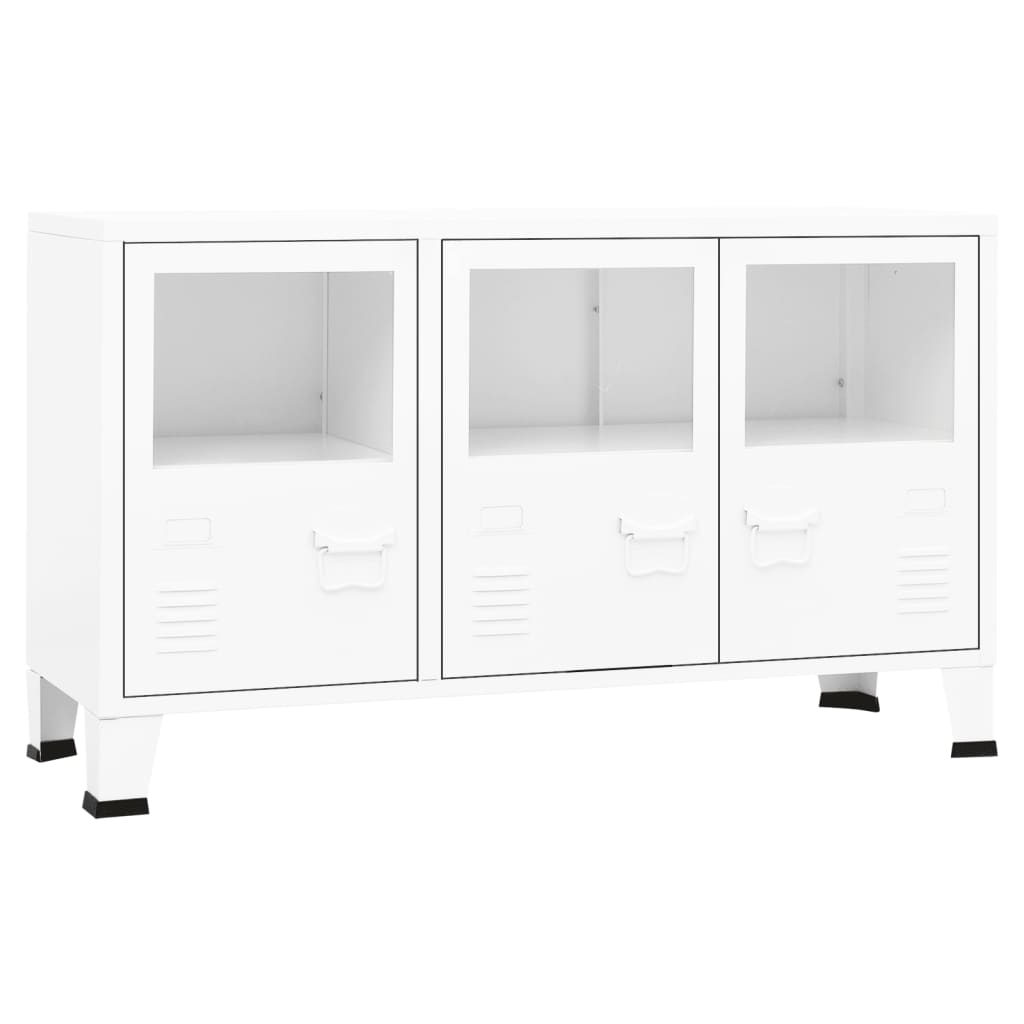 Dressoir 105x35x62 cm metaal en glas wit - Griffin Retail