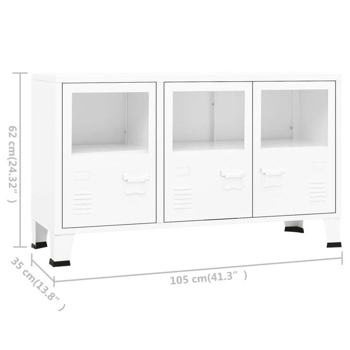 Dressoir 105x35x62 cm metaal en glas wit - Griffin Retail