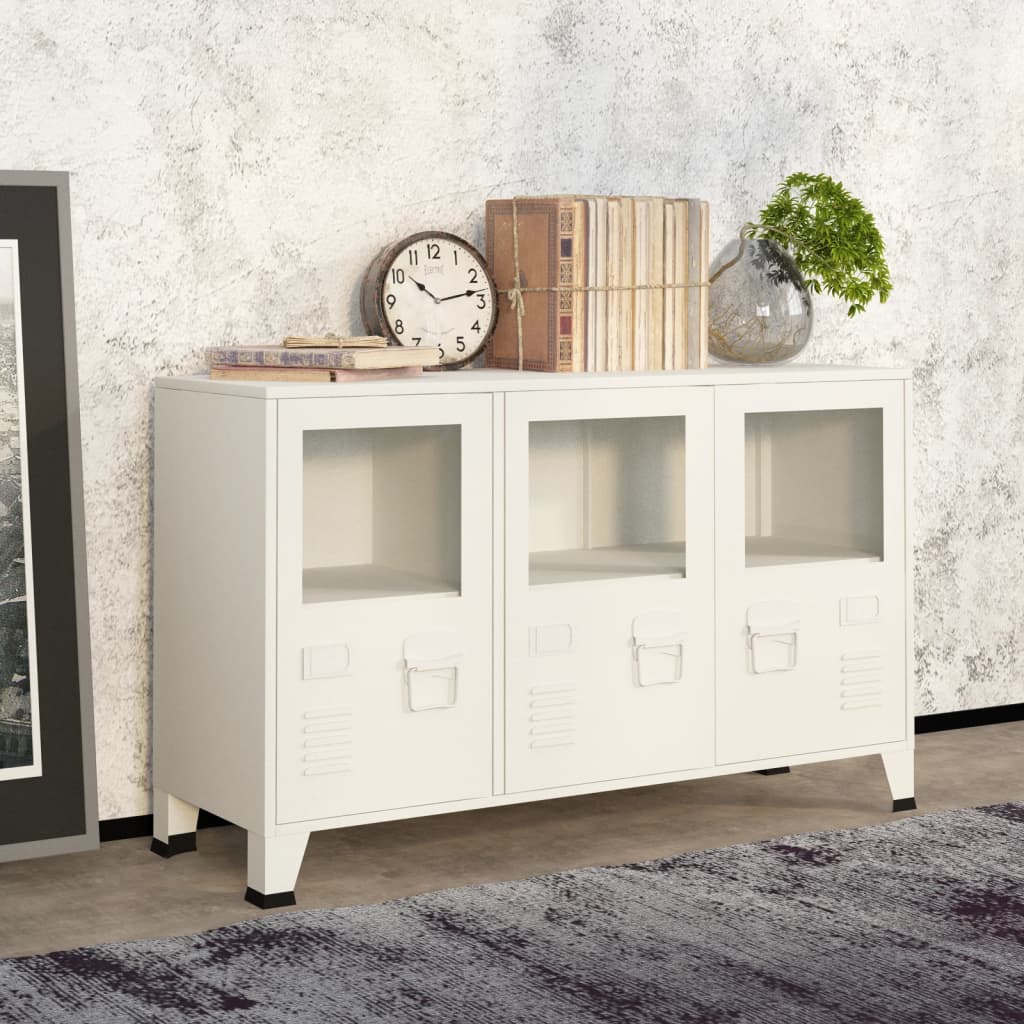 Dressoir 105x35x62 cm metaal en glas wit - Griffin Retail