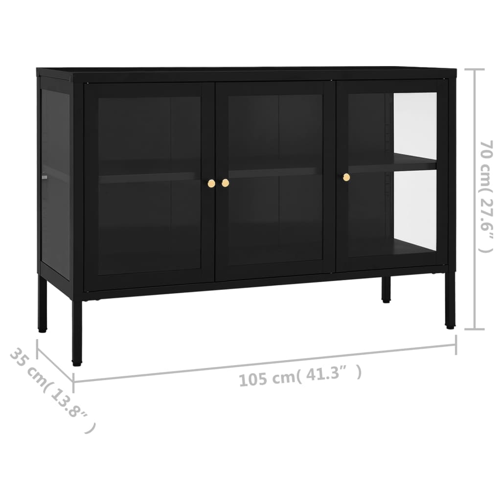 Dressoir 105x35x70 cm staal en glas zwart - Griffin Retail