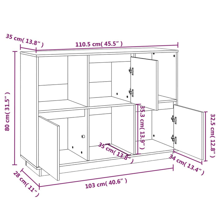 Dressoir 110,5x35x80 cm massief grenenhout honingbruin - Griffin Retail