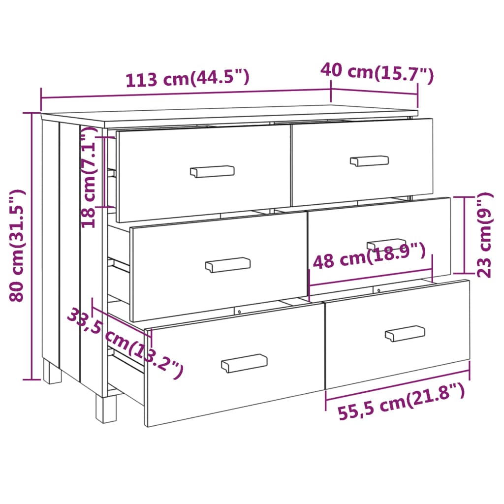 Dressoir 113x40x80 cm massief grenenhout wit - Griffin Retail