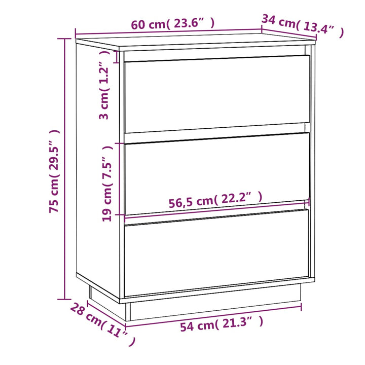 Dressoir 60x34x75 cm massief grenenhout wit - Griffin Retail