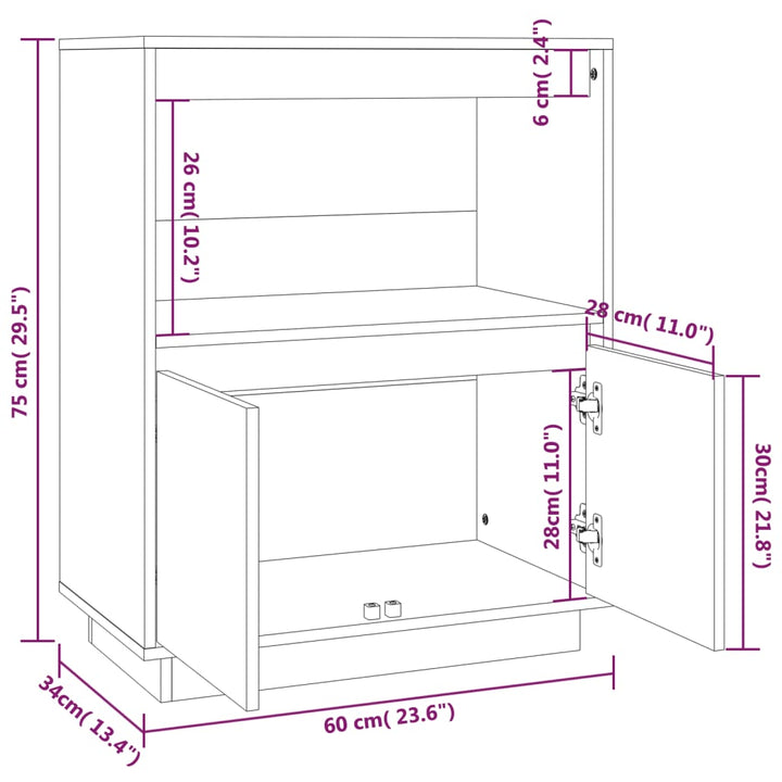 Dressoir 60x34x75 cm massief grenenhout wit - Griffin Retail