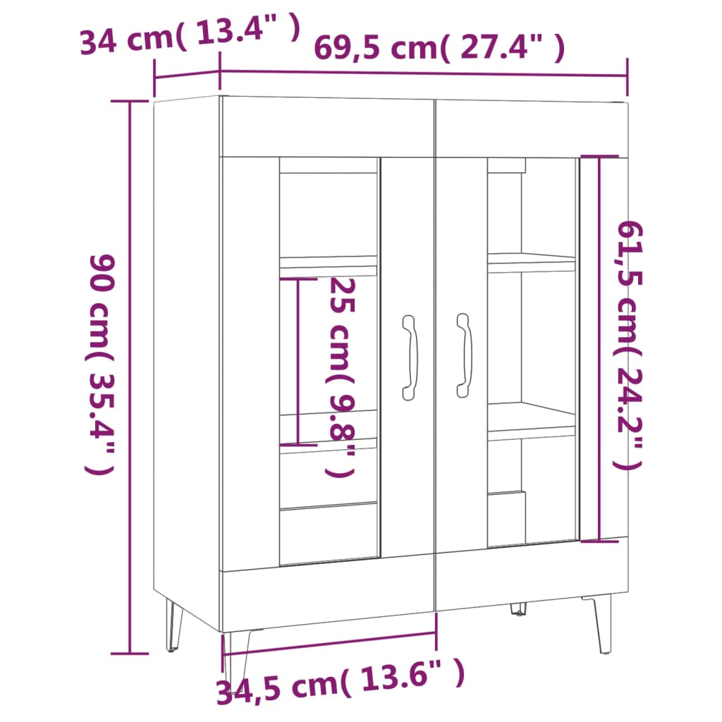 Dressoir 69,5x34x90 cm bewerkt hout bruineikenkleurig - Griffin Retail