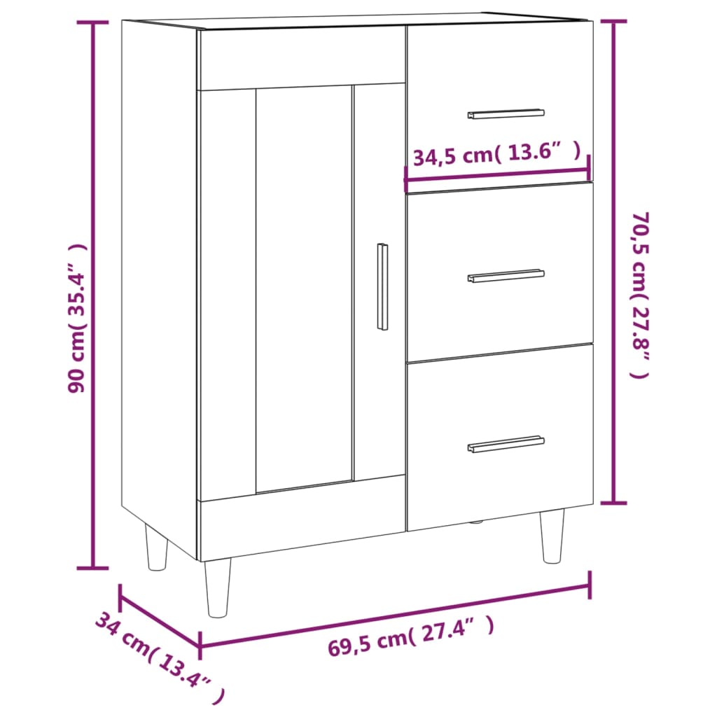 Dressoir 69,5x34x90 cm bewerkt hout hoogglans wit - Griffin Retail