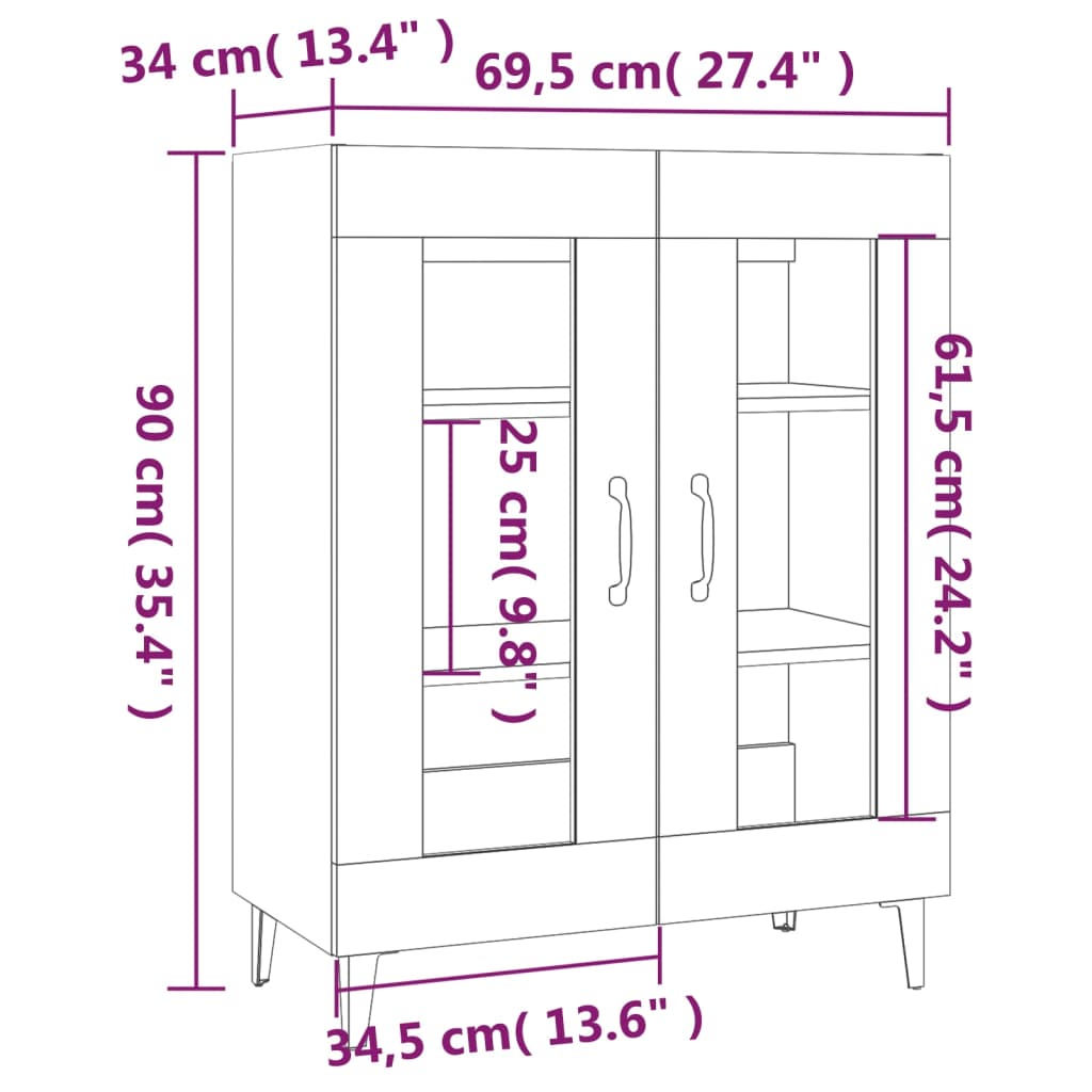 Dressoir 69,5x34x90 cm bewerkt hout sonoma eikenkleurig - Griffin Retail