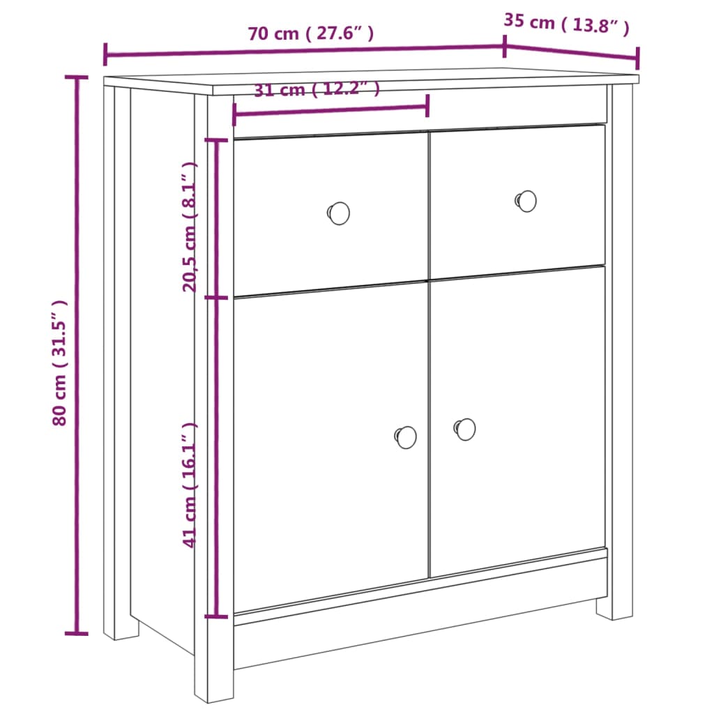 Dressoir 70x35x80 cm massief grenenhout - Griffin Retail