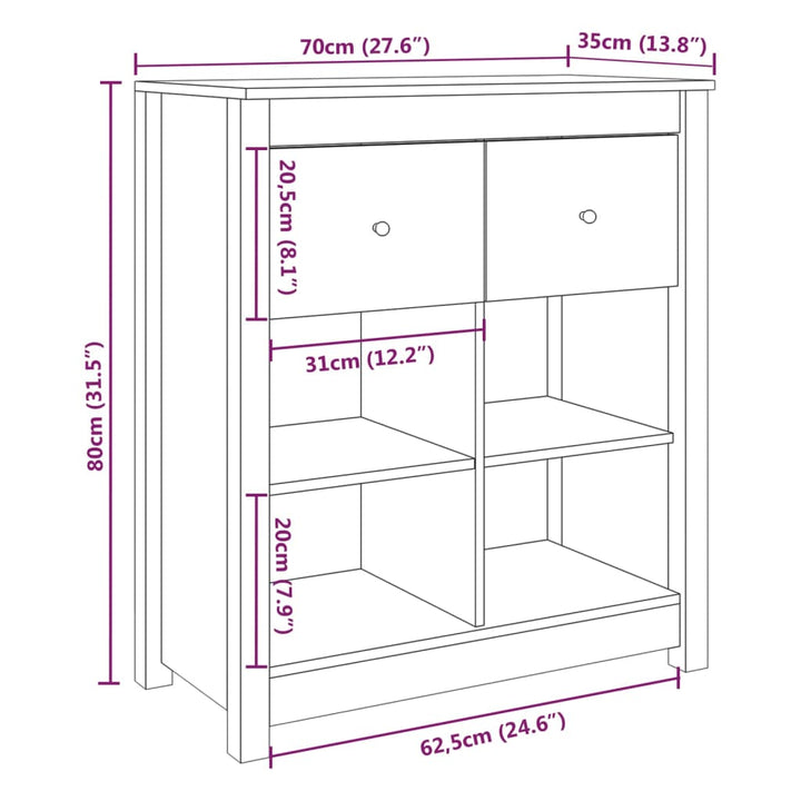 Dressoir 70x35x80 cm massief grenenhout - Griffin Retail