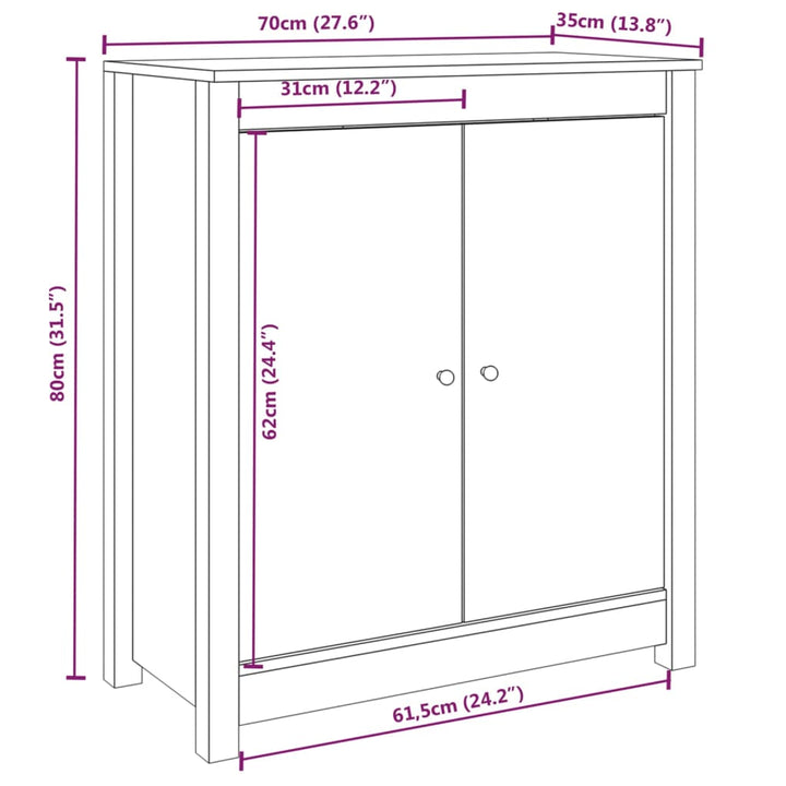 Dressoir 70x35x80 cm massief grenenhout wit - Griffin Retail