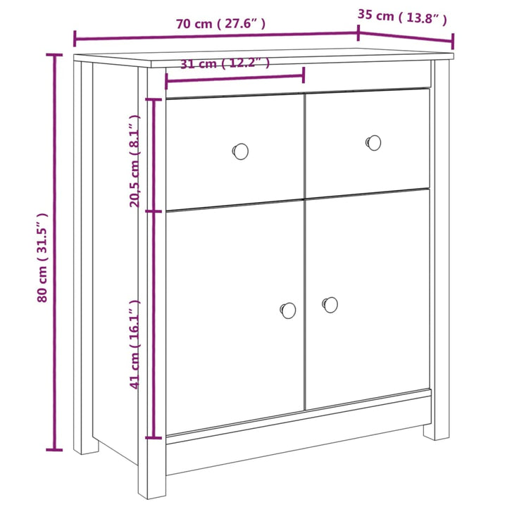 Dressoir 70x35x80 cm massief grenenhout zwart - Griffin Retail