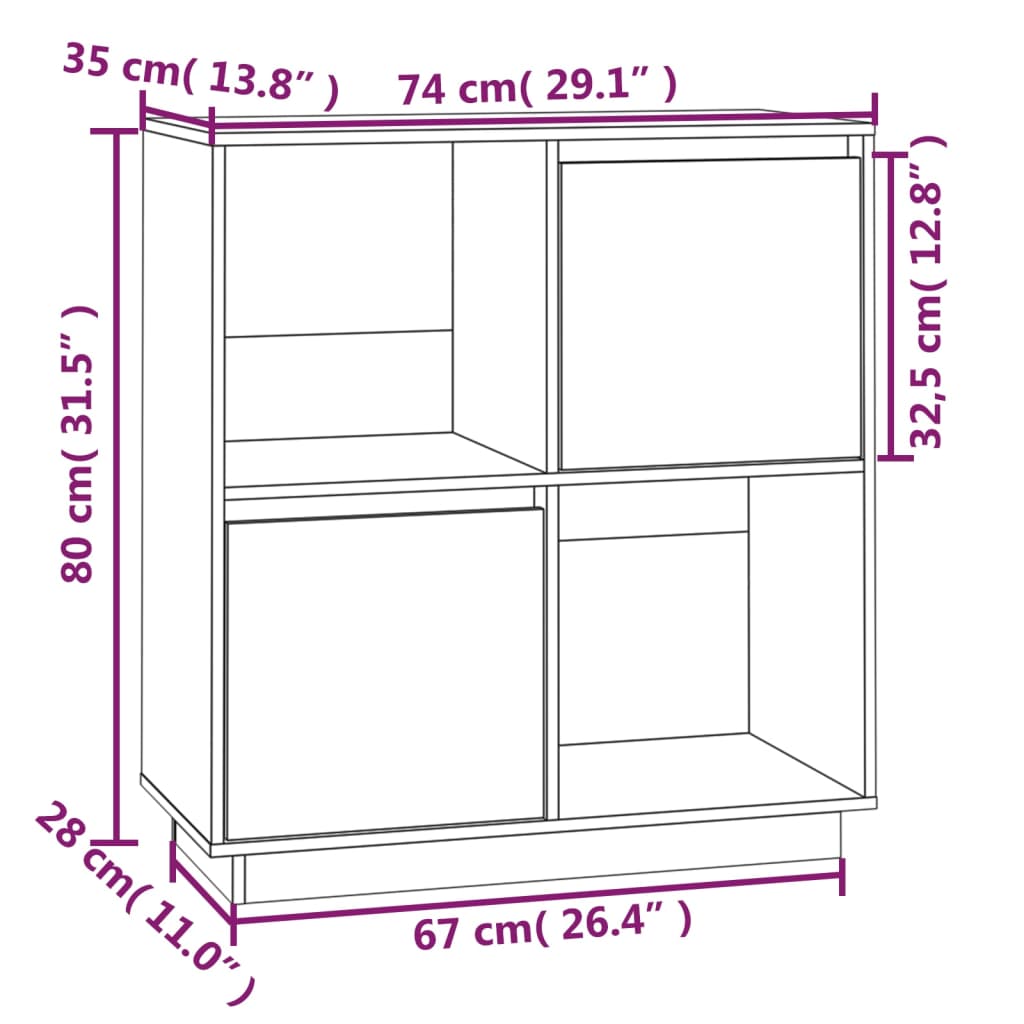 Dressoir 74x35x80 cm massief grenenhout wit - Griffin Retail