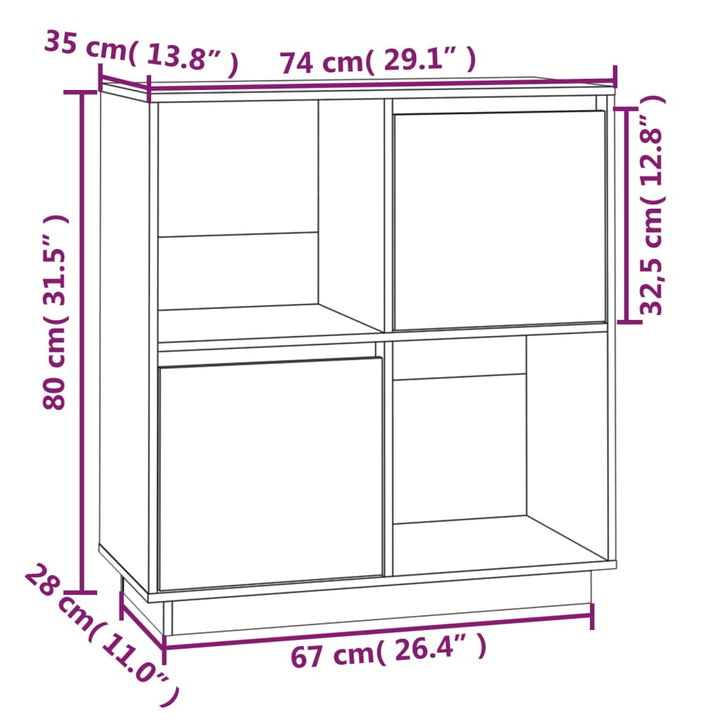 Dressoir 74x35x80 cm massief grenenhout wit - Griffin Retail