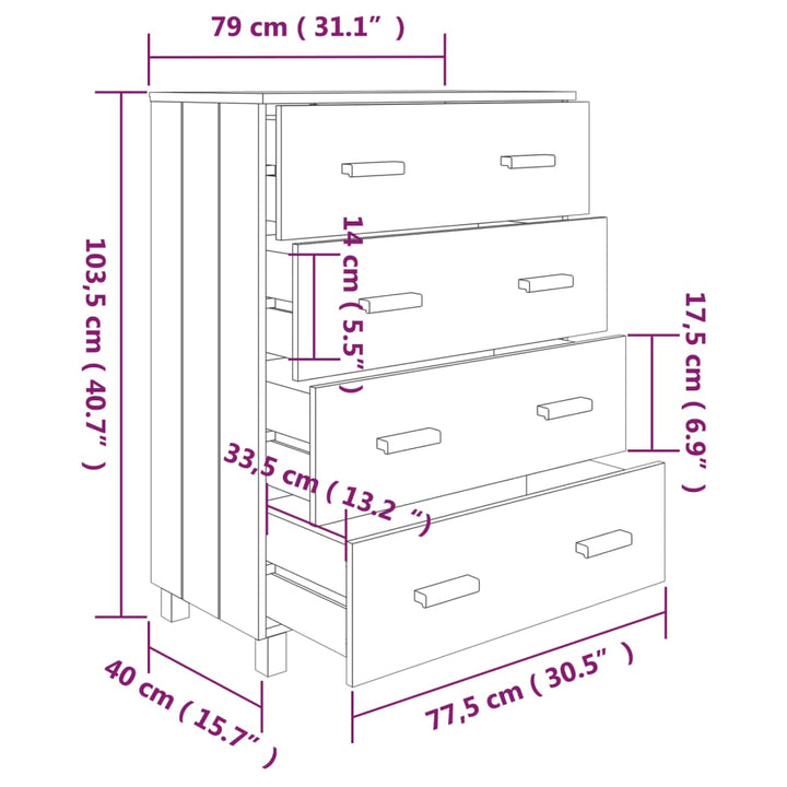 Dressoir 79x40x103,5 cm massief grenenhout donkergrijs - Griffin Retail