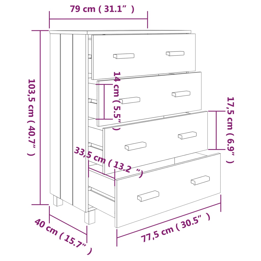 Dressoir 79x40x103,5 cm massief grenenhout lichtgrijs - Griffin Retail