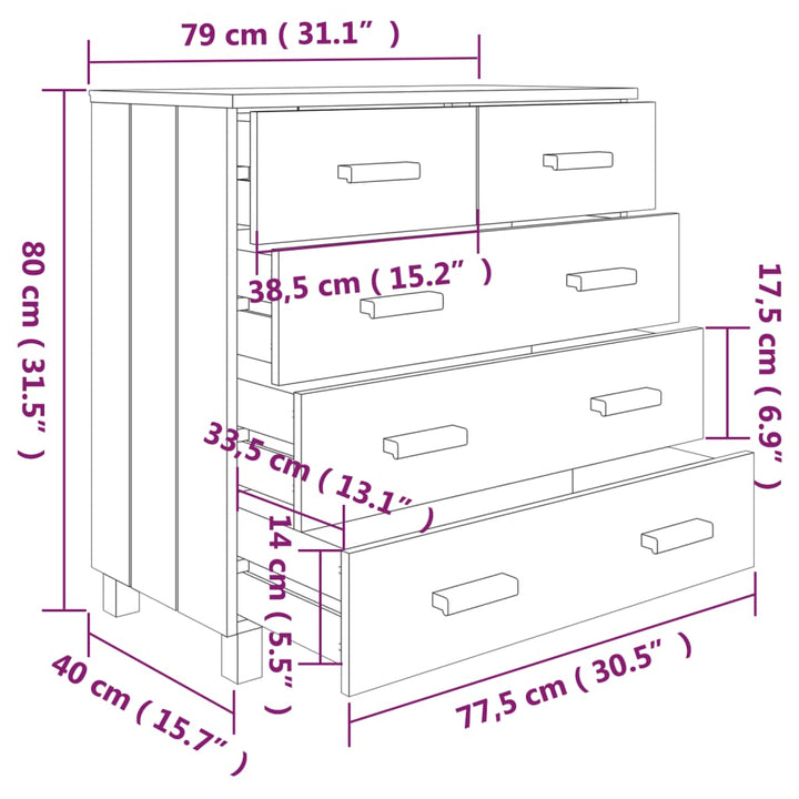 Dressoir 79x40x80 cm massief grenenhout lichtgrijs - Griffin Retail