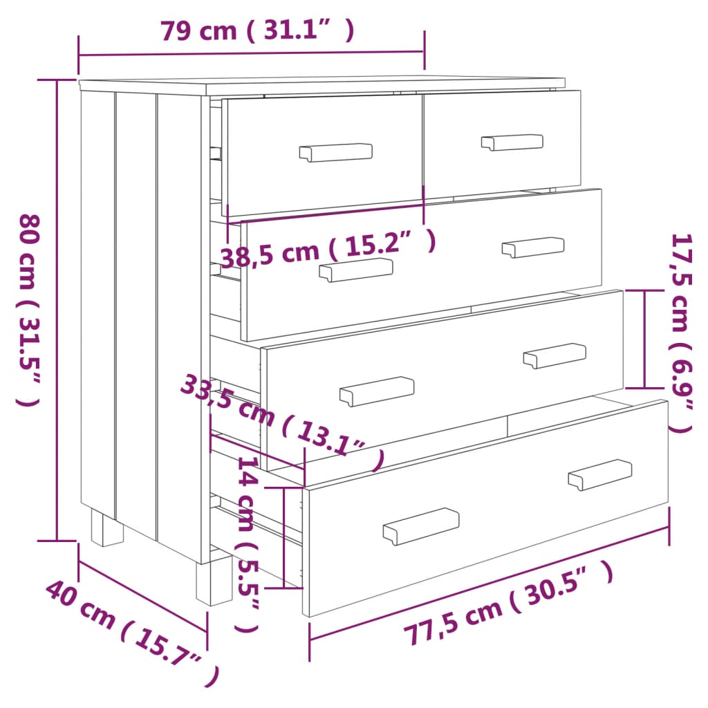 Dressoir 79x40x80 cm massief grenenhout wit - Griffin Retail