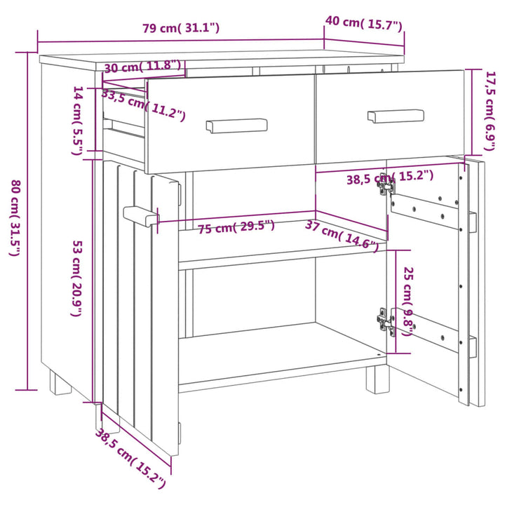 Dressoir 79x40x80 cm massief grenenhout wit - Griffin Retail