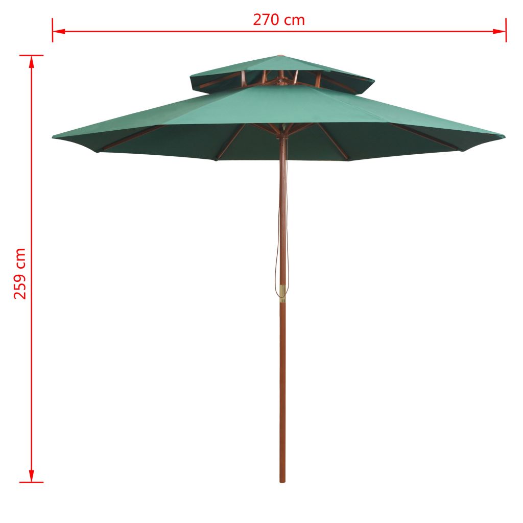 Dubbeldekker parasol 270x270 cm houten paal groen - Griffin Retail