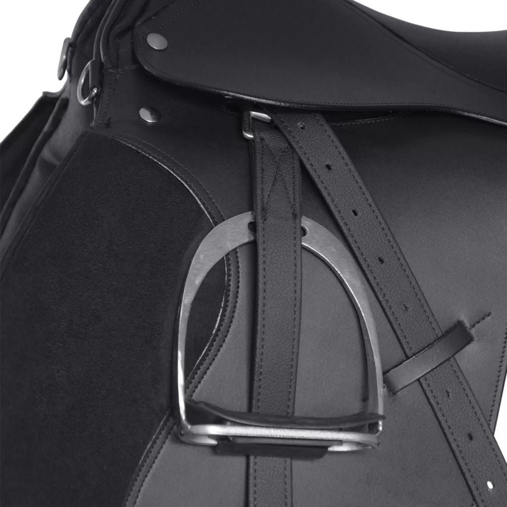 Echt lederen paardrijzadel 16" 14 cm (5-in-1 set, zwart) - Griffin Retail