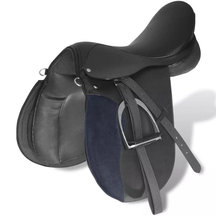 Echt lederen paardrijzadel 16" 14 cm (5-in-1 set, zwart) - Griffin Retail