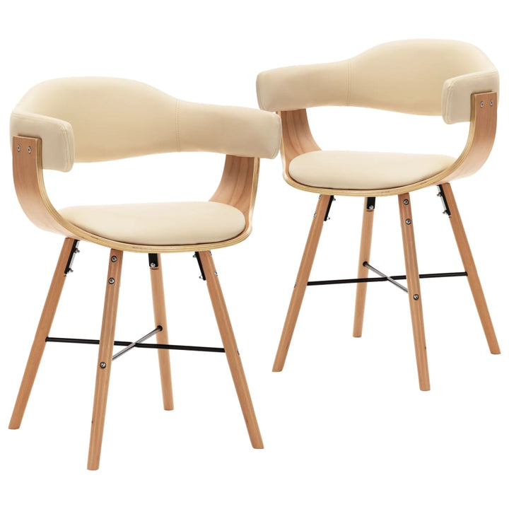 Eetkamerstoelen 2 st kunstleer en gebogen hout crème - Griffin Retail