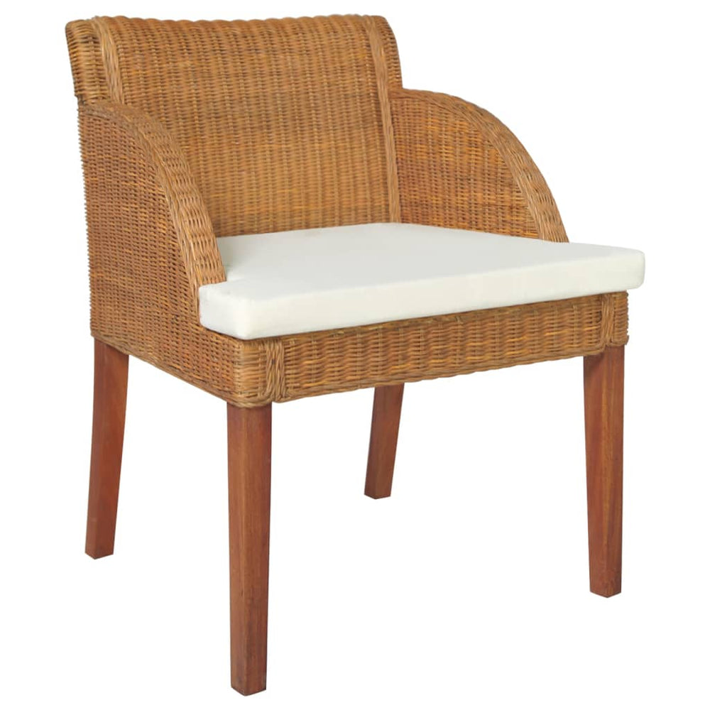 Eetkamerstoelen 2 st met kussens natuurlijk rattan lichtbruin - Griffin Retail