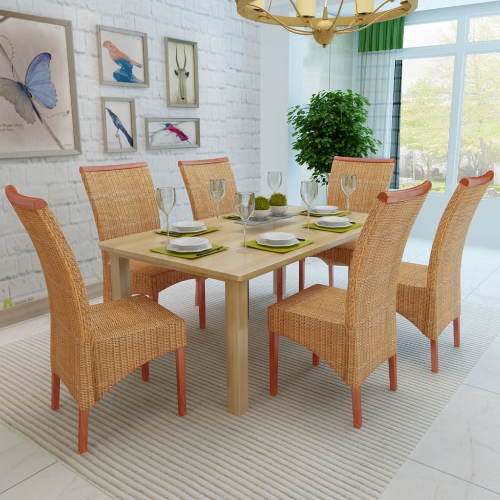 Eetkamerstoelen 6 st natuurlijk rattan bruin - Griffin Retail