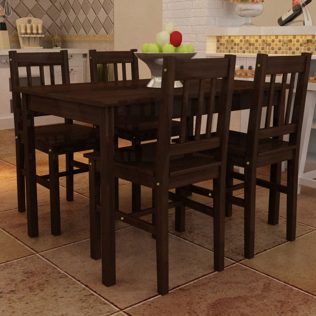 Eettafel met 4 stoelen hout bruin - Griffin Retail